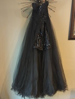 Prom Mac Duggal Dark Romance Sequin Beads Mini Maxi Dress Tulle Sleeveless